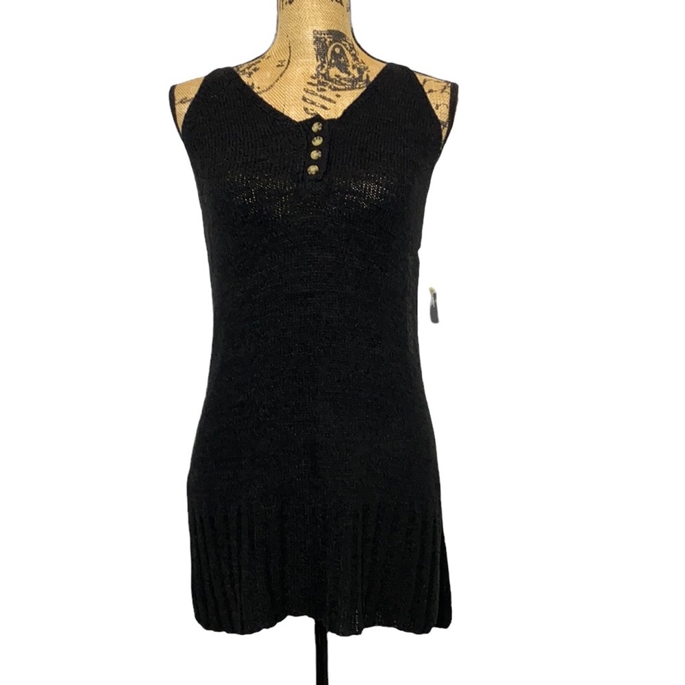 Worthington Black Knit Sleeveless V-Neck Tunic Top XL